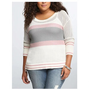 torrid White Colorblock Open Stitch Knit Pullover Sweater 0X Women’s